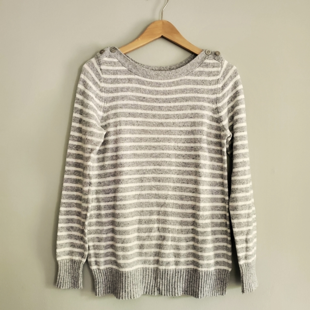 Old Navy Maternity Cotton Blend Boatneck Sweater, Grey / White Stripes